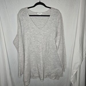 Liz Claiborne Woman Ribbed Tunic Sweater V Neck Metallic Thread 1X Festive